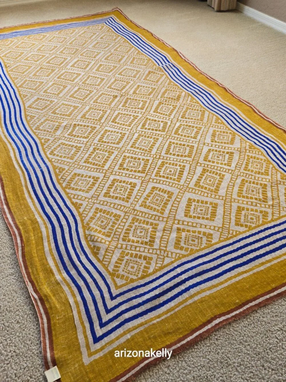 NWT Lovat & Green Linen Oversized Scarf Bilbao Spain Mustard Yellow Gold
